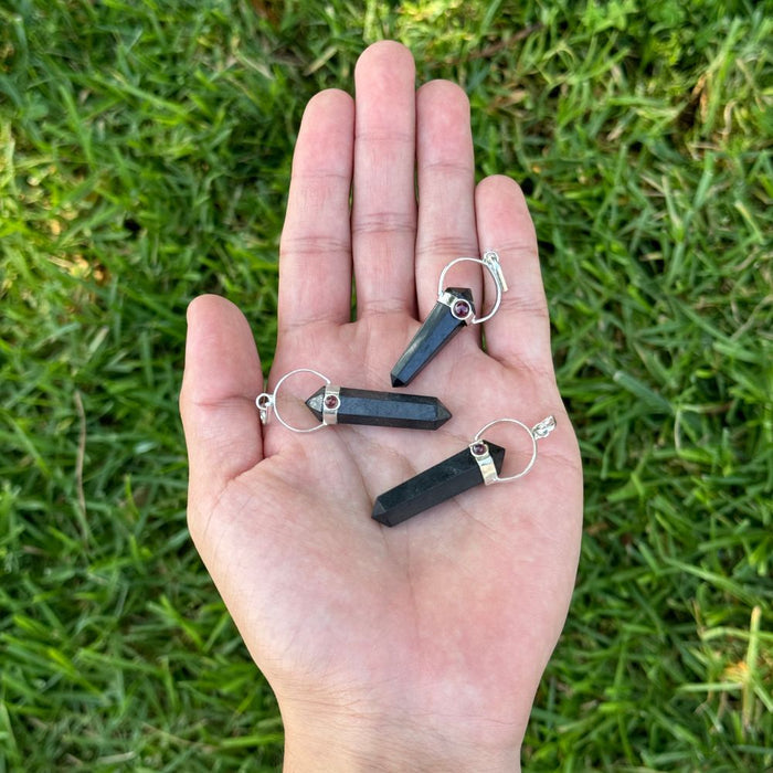 Point Pendant - Shungite and Garnet