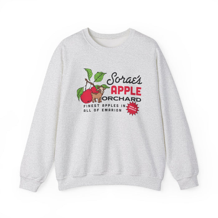 Kindred's Curse Saga crewneck by thtgrlreads featuring a vintage-washed, light gray Comfort Colors oversized sweatshirt with a colorful apple orchard graphic and bold text.
