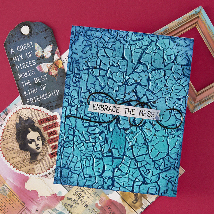 Spellbinders - 3D Embossing Folder - Beautifully Imperfect - Crackle Paint. Available at Embellish Away in Bowmanville Ontario Canada. Example by brand ambassador.