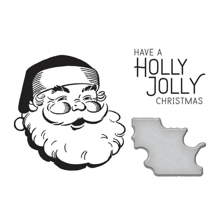 Spellbinders - Better Press Plates &amp; Die Set - Holly Jolly Santa. From the More BetterPress Christmas Collection with two press plates of a sweet and jolly Santa face and the perfect sentiment makes a great pair! Available at Embellish Away located in Bowmanville Ontario Canada.