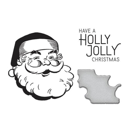 Spellbinders - Better Press Plates &amp; Die Set - Holly Jolly Santa. From the More BetterPress Christmas Collection with two press plates of a sweet and jolly Santa face and the perfect sentiment makes a great pair! Available at Embellish Away located in Bowmanville Ontario Canada.