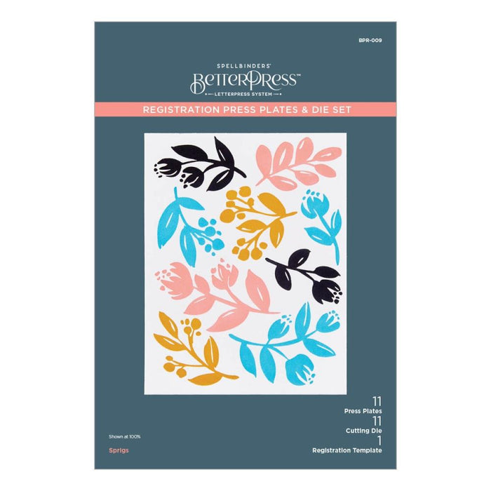 Spellbinders - Better Press Plates &amp; Dies By Dawn Woleslagle - Sprigs. This versatile set of 11 press plates and coordinating thin metal dies can be used in a variety of ways to create beautiful, colorful designs. Available at Embellish Away located in Bowmanville Ontario Canada.