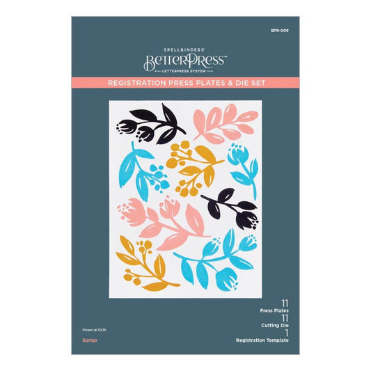 Spellbinders - Better Press Plates &amp; Dies By Dawn Woleslagle - Sprigs. This versatile set of 11 press plates and coordinating thin metal dies can be used in a variety of ways to create beautiful, colorful designs. Available at Embellish Away located in Bowmanville Ontario Canada.