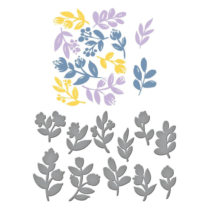 Spellbinders - Better Press Plates &amp; Dies By Dawn Woleslagle - Sprigs. This versatile set of 11 press plates and coordinating thin metal dies can be used in a variety of ways to create beautiful, colorful designs. Available at Embellish Away located in Bowmanville Ontario Canada.