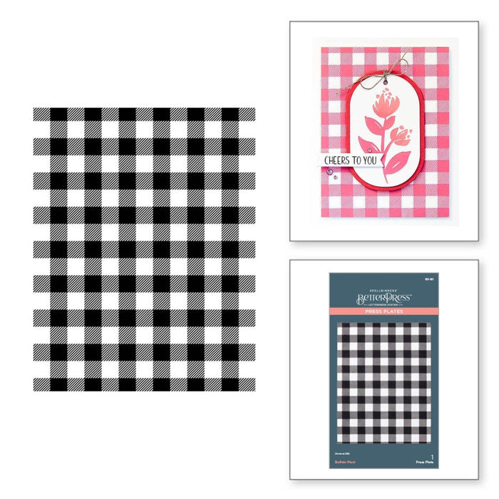 Spellbinders - BetterPress Press Plate - Buffalo Plaid. Buffalo Plaid Press Plate is a classic plaid design that fills the entire plate, adding warmth and whimsy to your projects. Available at Embellish Away located in Bowmanville Ontario Canada.