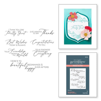 Spellbinders - BetterPress Press Plate - New Beginnings Timeless. Sentiments are expressions of love, friendship, gratitude and more! Available at Embellish Away located in Bowmanville Ontario Canada.