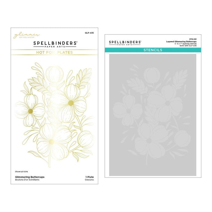 Spellbinders - Glimmer Plate And Stencil Bundle - Glimmering Buttercups. Glimmering Buttercups Glimmering Plate and Stencil Bundle is part of the Glimmering Flowers Collection. Available at Embellish Away located in Bowmanville Ontario Canada.
