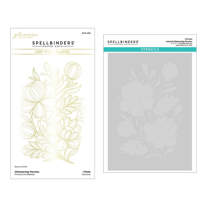 Spellbinders - Glimmer Plate And Stencil Bundle - Glimmering Peonies. Glimmering Peonies Glimmer Plate and Stencil Bundle is part of the Glimmering Flowers Collection. Available at Embellish Away located in Bowmanville Ontario Canada.