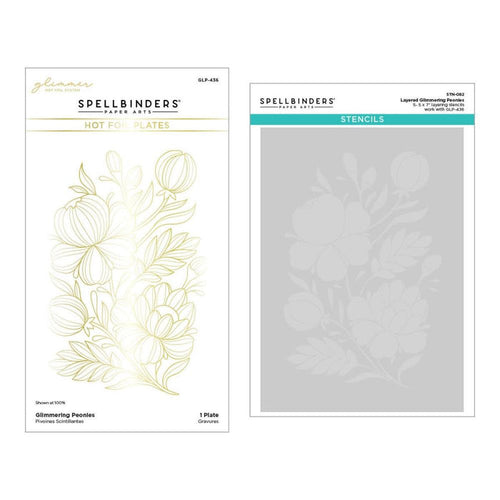 Spellbinders - Glimmer Plate And Stencil Bundle - Glimmering Peonies. Glimmering Peonies Glimmer Plate and Stencil Bundle is part of the Glimmering Flowers Collection. Available at Embellish Away located in Bowmanville Ontario Canada.