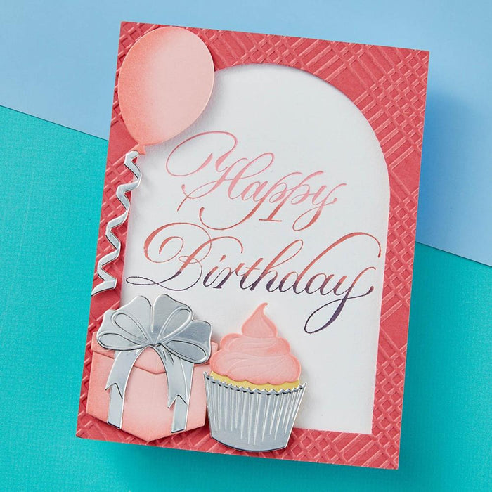 Spellbinders - Press Plate By Paul Antonio - Copperplate - Happy Birthday. Copperplate Happy Birthday Press Plate is part of the Copperplate Everyday Sentiments Collection by Paul Antonio. Available at Embellish Away located in Bowmanville Ontario Canada. Example by brand ambassador.