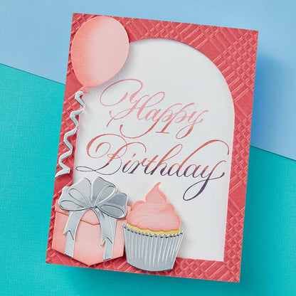 Spellbinders - Press Plate By Paul Antonio - Copperplate - Happy Birthday. Copperplate Happy Birthday Press Plate is part of the Copperplate Everyday Sentiments Collection by Paul Antonio. Available at Embellish Away located in Bowmanville Ontario Canada. Example by brand ambassador.