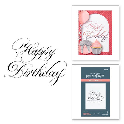 Spellbinders - Press Plate By Paul Antonio - Copperplate - Happy Birthday. Copperplate Happy Birthday Press Plate is part of the Copperplate Everyday Sentiments Collection by Paul Antonio. Available at Embellish Away located in Bowmanville Ontario Canada.
