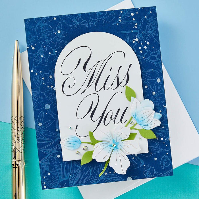 Spellbinders - Press Plate By Paul Antonio - Copperplate - Miss You. Copperplate Miss You Press Plate is from the Copperplate Everyday Sentiments Collection by Paul Antonio. Available at Embellish Away located in Bowmanville Ontario Canada. Example by brand ambassador.