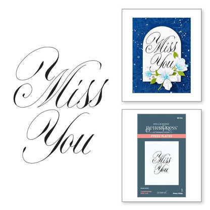 Spellbinders - Press Plate By Paul Antonio - Copperplate - Miss You. Copperplate Miss You Press Plate is from the Copperplate Everyday Sentiments Collection by Paul Antonio. Available at Embellish Away located in Bowmanville Ontario Canada.