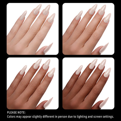 Nails with beige nail polish on different skin tones.