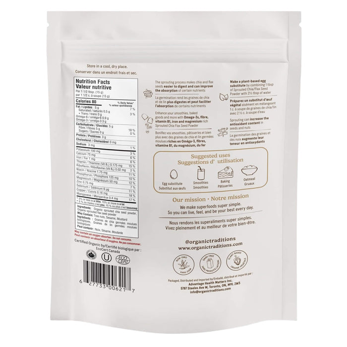 Organic Traditions Sprouted Chia & Flax Seed Powder Back