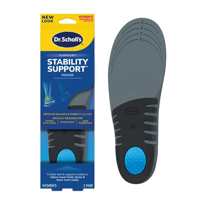 Stability support insoles pair, gray arch-support insert with blue heel pad