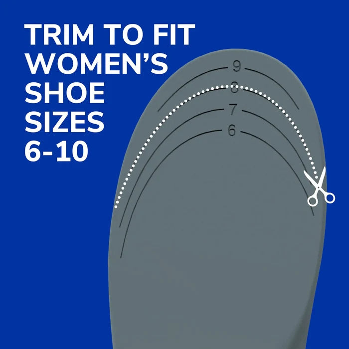 Trim-to-fit women's insole template with dotted size guide on gray insert