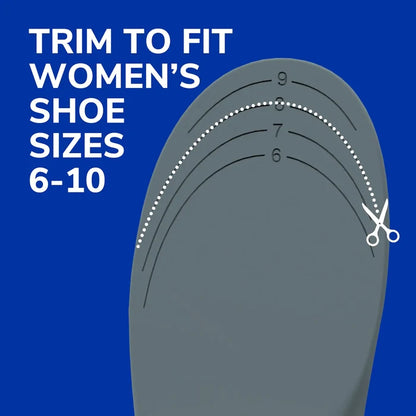 Trim-to-fit women's insole template with dotted size guide on gray insert