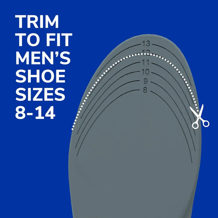 Trim-to-fit insole template with dotted size guide and scissors marks