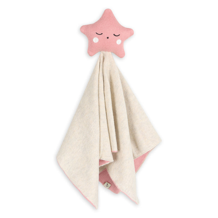Stars - Jacquard Knit Baby Blanket & Lovey Gift SET (Organic) - Pink Side
