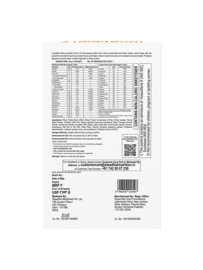 Steadfast Nutrition Incredible Whey Protein - Rose Thandai
