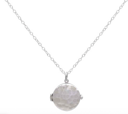 Sterling Silver Circle Locket Necklace with Hammer Finish