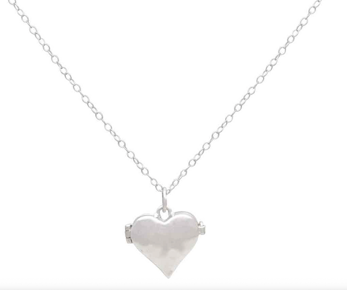 Sterling Silver Heart Locket Necklace with Hammer Finish