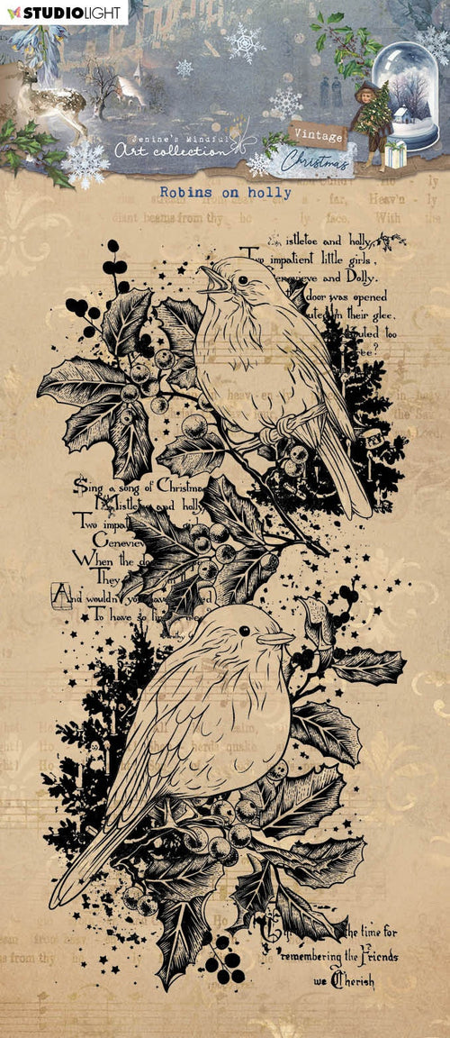 Studio Light Jenine's Mindful Art Clear Stamp - Nr. 545, Robins On Holly