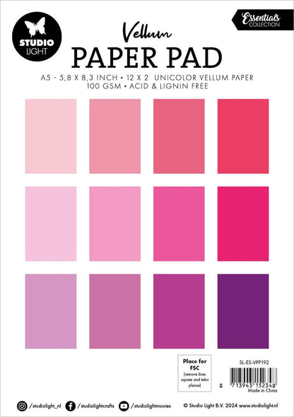 Studio Light Vellum Essentials Paper Pad - Shades of Pink