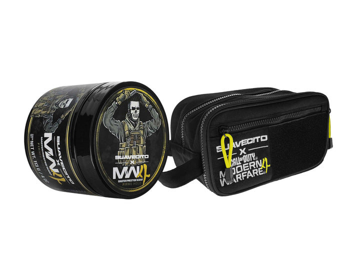 Suavecito X Call of Duty Pomade Firme Hold and Dopp Bag on a white background