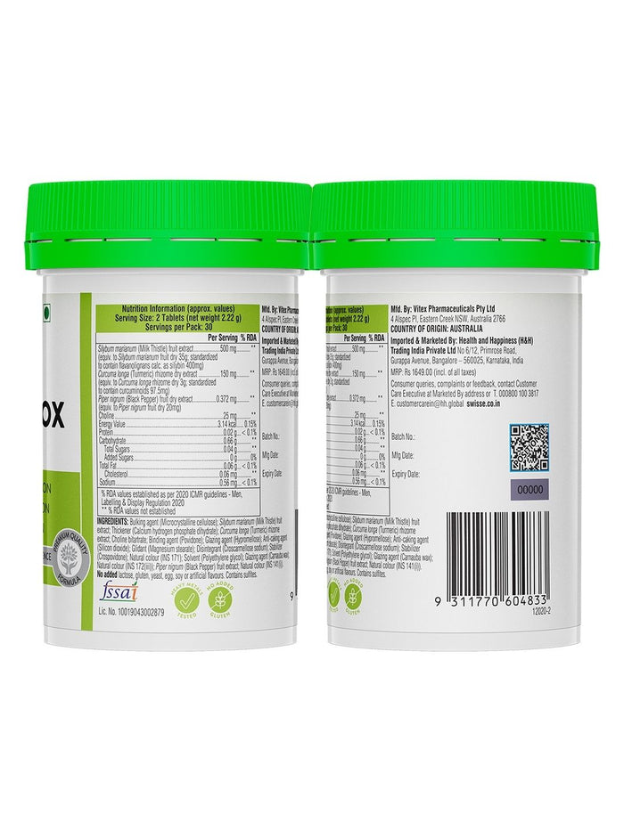 Swisse Liver Detox with 500mg Milk Thistle, Turmeric & Choline for Protection Against Fatty Deposits (30 Tablets)