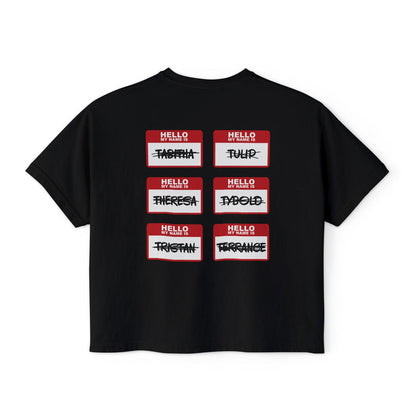 Thtgrlreads Kindred's Curse Saga crop top featuring a vintage wash Comfort Colors base with printed name tag graphics crossed out for a bold bookish design.