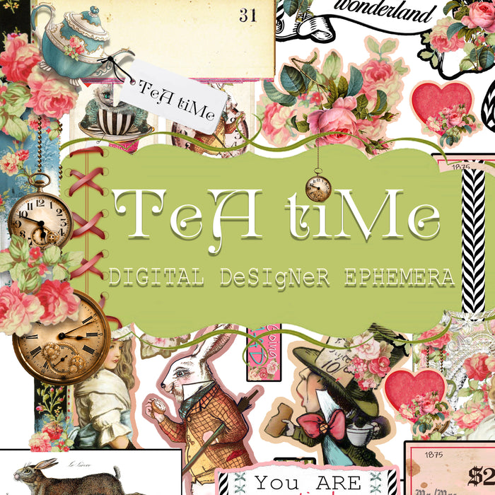 Tea Time Collage - Digital Journal Kit - Ephemera & Journal Cards