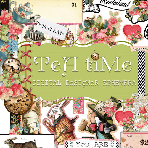 Tea Time Collage - Digital Journal Kit - Ephemera & Journal Cards