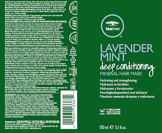 Tea Tree Lavender Mint Deep Conditioning Mineral Hair Mask, Hydrates + Strengthens, For Coarse + Dry Hair, 5.1 fl. oz.