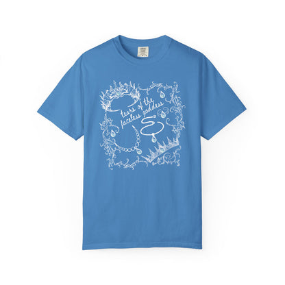 thtgrlreads officially licensed comfort colors graphic tee from the Wolves of Ruin collection featuring a white vintage-style illustration and handwritten script design, offered by Printify.