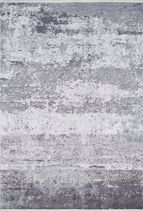 The Techno Flux - Washable Rug - JR1814 is a rectangular gray-anthracite rug with an abstract, textured marble-like pattern in various gray and white shades—modern and ideal for high-traffic areas.
