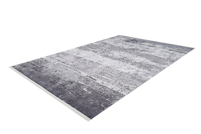The Techno Flux - Washable Rug - JR1814 features a rectangular shape with a textured, distressed gray and white pattern, ideal for high-traffic areas and shown on a white background.