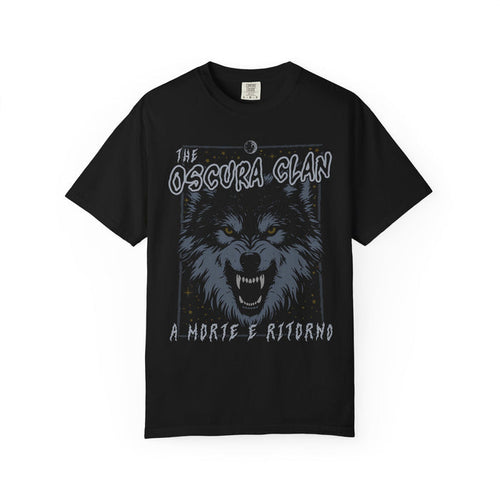 A black Comfort Colors graphic tee from thtgrlreads featuring a vintage-inspired print of a snarling wolf head and text referencing the Ruthless Boys of the Zodiac and Darkmore Penitentiary collections.