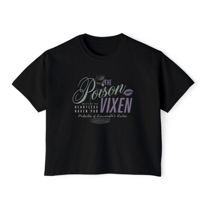 Black Comfort Colors cropped t-shirt from thtgrlreads featuring a vintage wash and graphic design from The Poison Daughter collection with stylish script and purple accents.
