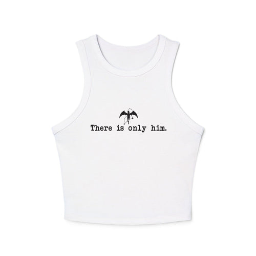 Thtgrlreads Zodiac Academy collection features a white vintage-wash cropped tank with minimalist black print saying "There is only him" and a small bat graphic, perfect comfort colors fabric.
