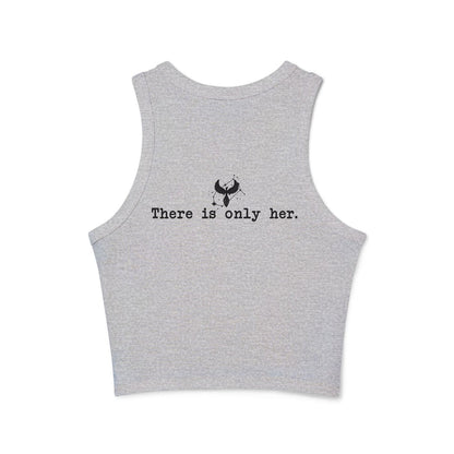 Zodiac Academy inspired gray vintage wash Comfort Colors cropped tank by thtgrlreads featuring a minimalist black graphic and "There is only her." text in typewriter font.