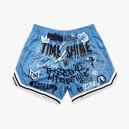 Blue Time 2 Shine Icons Court youth shorts — front view