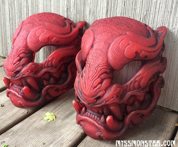 TRANSLUCENT RED, GLOW IN THE DARK PANTHER MASK