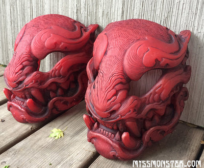 TRANSLUCENT RED, GLOW IN THE DARK PANTHER MASK