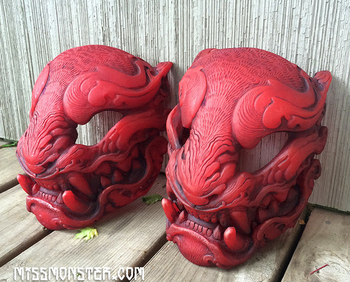 TRANSLUCENT RED, GLOW IN THE DARK PANTHER MASK