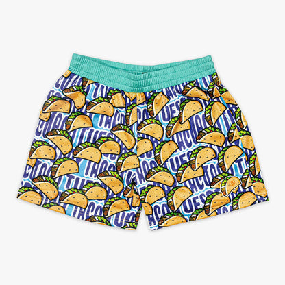 Shorts with taco pattern on a white background
