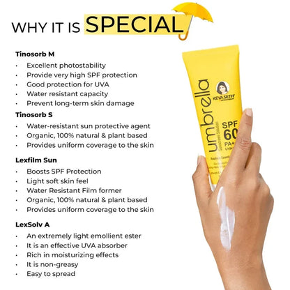 Umbrella Sunscreen Solution SPF 60, Broad Spectrum Protection, No White Cast, Lightweight Matte Finish with Raspberry Oil - Keya Seth Aromatherapy