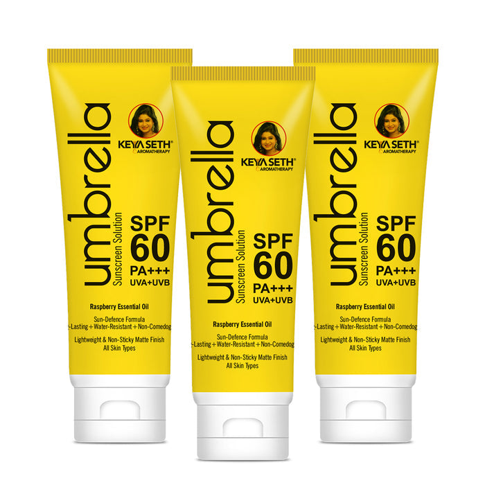 Umbrella Sunscreen Solution SPF 60, Broad Spectrum Protection, No White Cast, Lightweight Matte Finish with Raspberry Oil - Keya Seth Aromatherapy